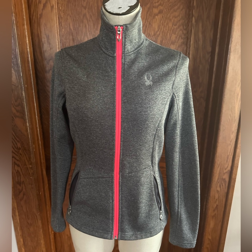 SPYDER Womens Sz M Core Athletic Gray W/pink Jacket  Full Zip Up